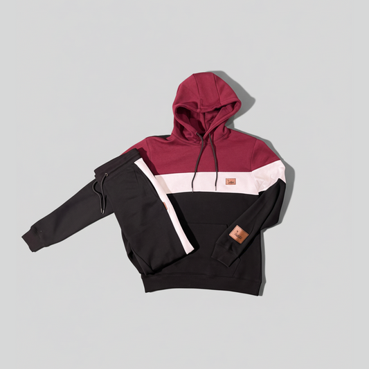 PULLOVER HODDIE TRACKSUIT (Black & Burgundy)
